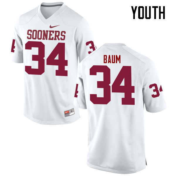 Youth Oklahoma Sooners #34 Tanner Baum College Football Jerseys Game-White
